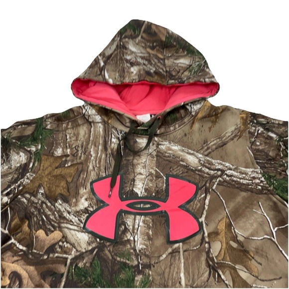 Under Armor Hoodie Women Medium Camo Pink Sweatshirt Sweater Semi Fit Real Tree - Picture 4 of 9